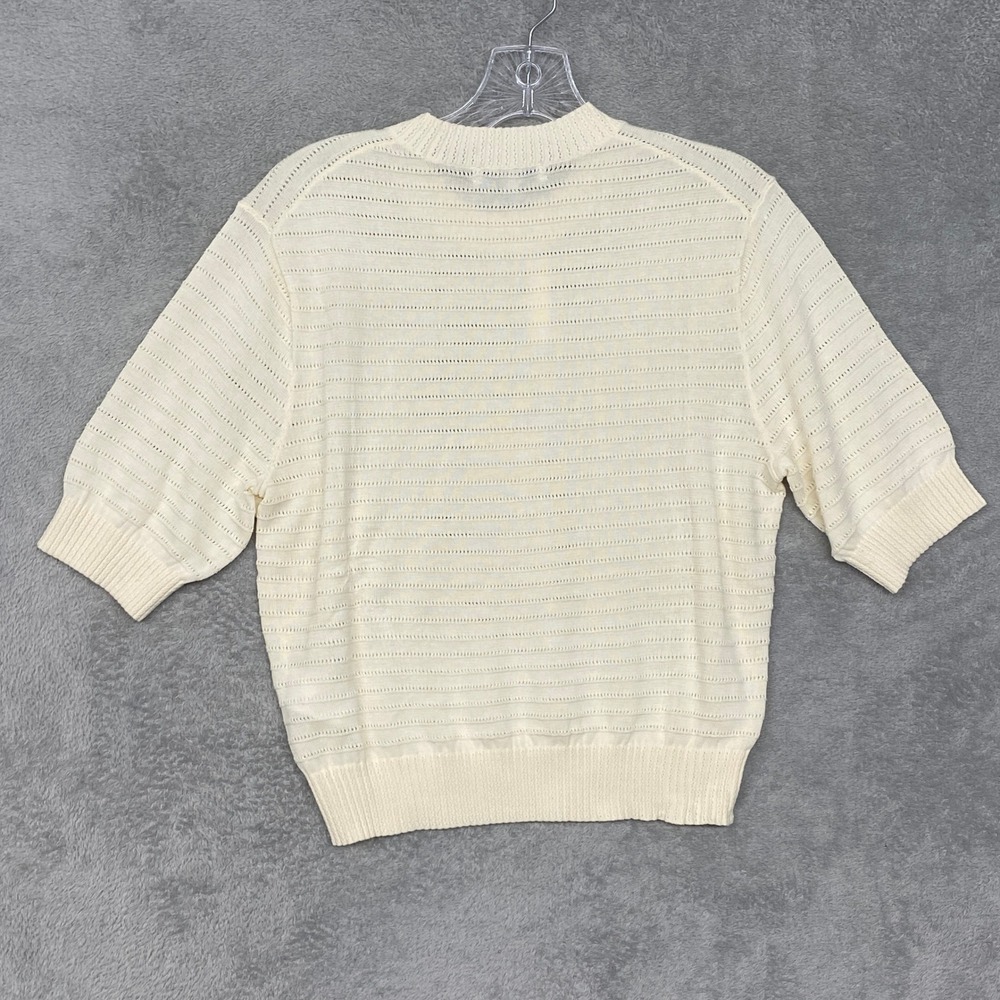 Madewell Sweater Medium Textural Stitch Crewneck Cream Cotton Short Sleeve NZ326 - Picture 9 of 10